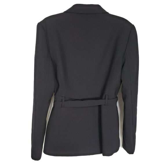 Body by Victoria Womens Suite Blazer Jacket Sz 8 Black Wool Blend Lined Tie Wais - Picture 2 of 10